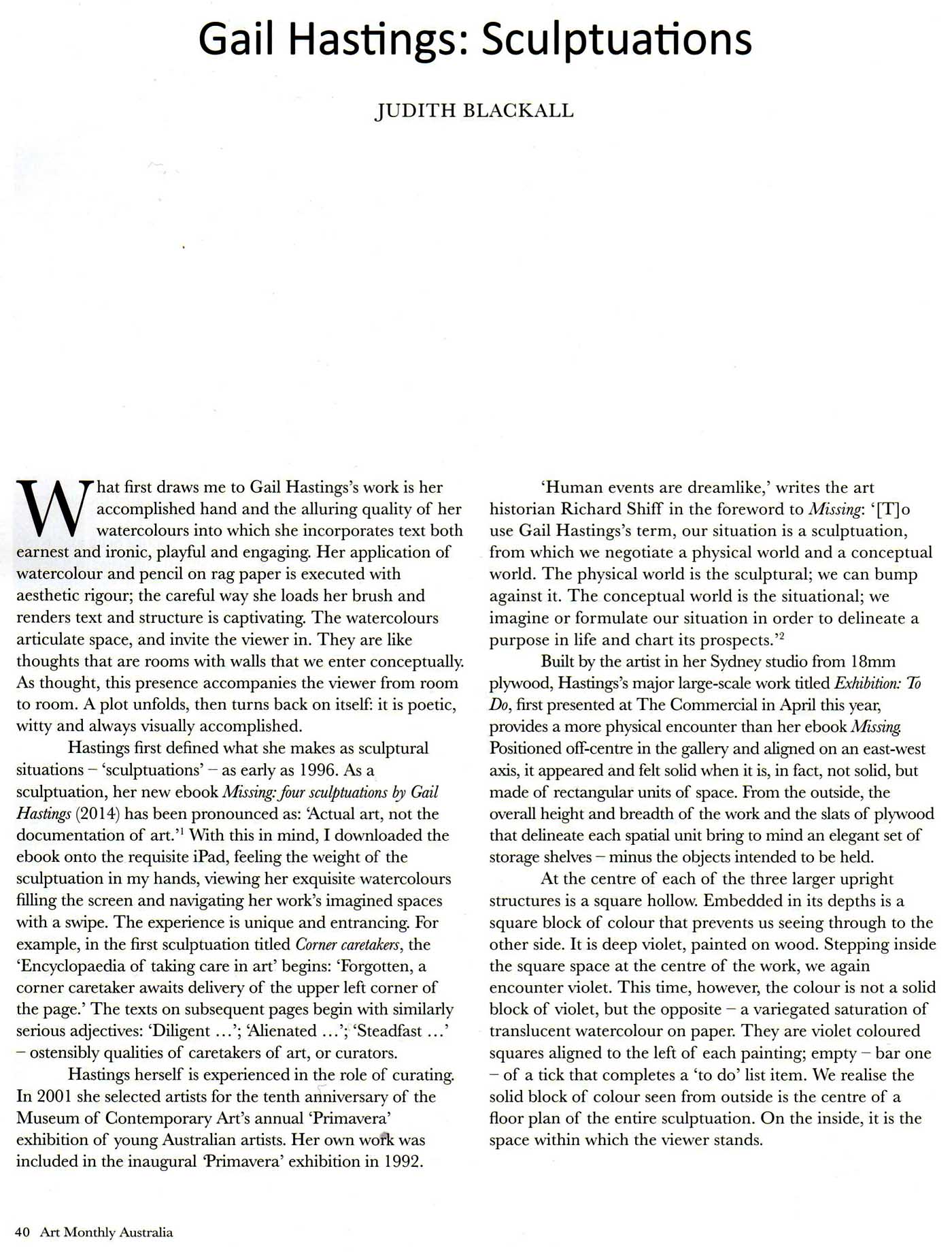 Gail Hastings: Sculptuations